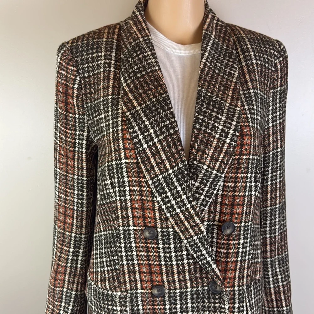 L'Agence Jayda Brown Tweed Print Lightweight Crepe Oversized Blazer Jacket NWT